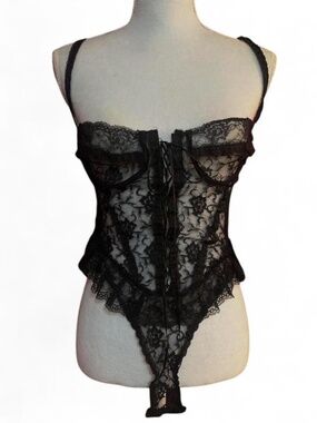 Frederick’s of Hollywood Black Lace Corset Bodysuit